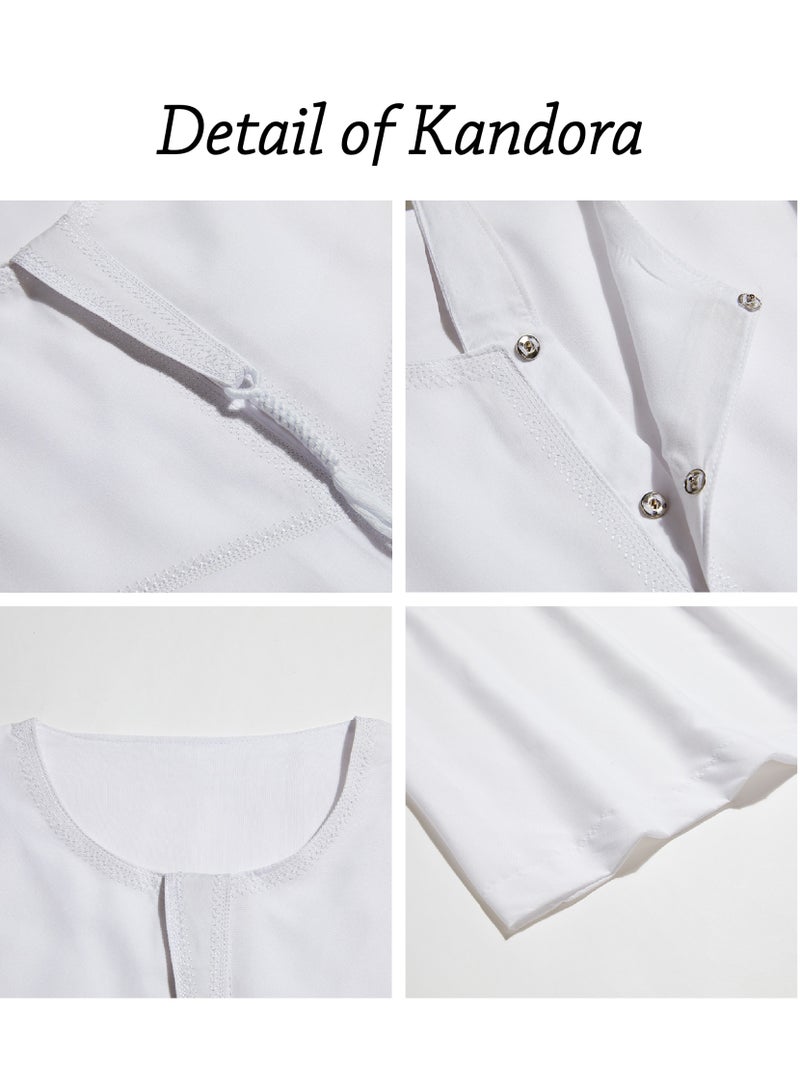 الهديل مجموعة أزياء عربية للرجال من 4 قطع - كندورا/ثوب مصنوعة يدويا مع الحجاب، عصابة الرأس، القبعة السفلية، زي رمضان وعيد - Image 3